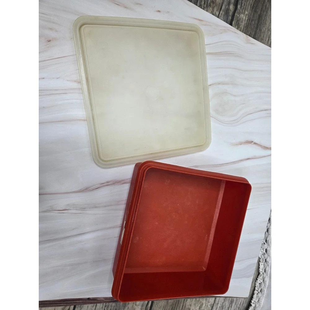 Vintage Tupperware Square Storage Container 811-20 Burnt Orange with Lid USA